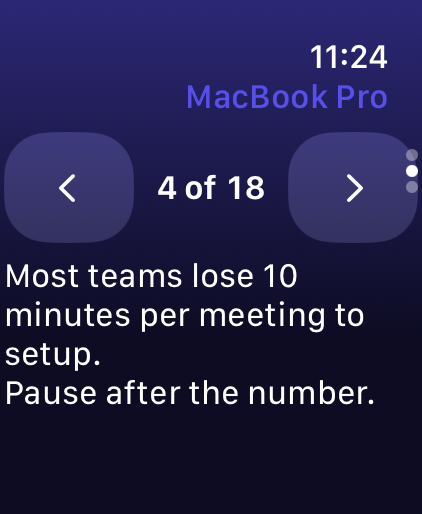 Apple Watch showing notes for the current slide